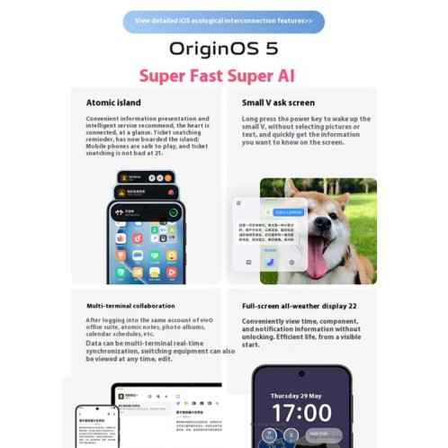 Vivo S30 Pro mini, 12 Go + 512 Go, écran 6,31 pouces, Android 15 Dimensity 9300+ Octa Core, OTG, NFC, réseau 5G, compatible Google Play (bleu) SV424L523-029
