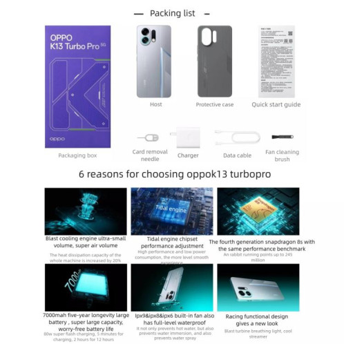 OPPO K13 Turbo Pro 5G, 12 Go + 256 Go, écran 6,8 pouces, lecteur d'empreintes digitales, ColorOS 15.0, Snapdragon 8s Gen 4 Octa Core, NFC, OTG, réseau 5G (violet) SO441P1945-023