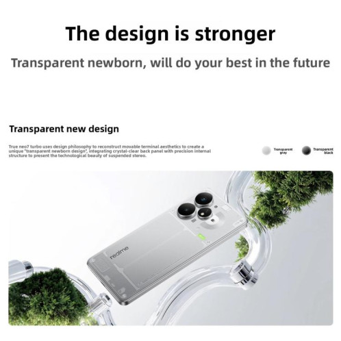 Realme Neo7 Turbo, 16 Go + 256 Go, 6,8 pouces, Android 15 / Realme UI 6.0, MediaTek Dimensity 9400e Octa Core, NFC, réseau 5G, compatible Google Play (gris) SR478H1091-027