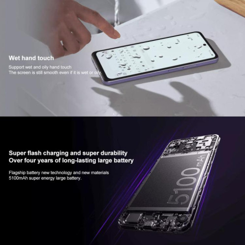 OPPO A3i 5G, 8 Go + 128 Go, lecteur d'empreintes digitales latéral, 6,67 pouces ColorOS 14.0 Dimensity 6300 Octa Core, réseau : 5G (violet) SO814P831-010