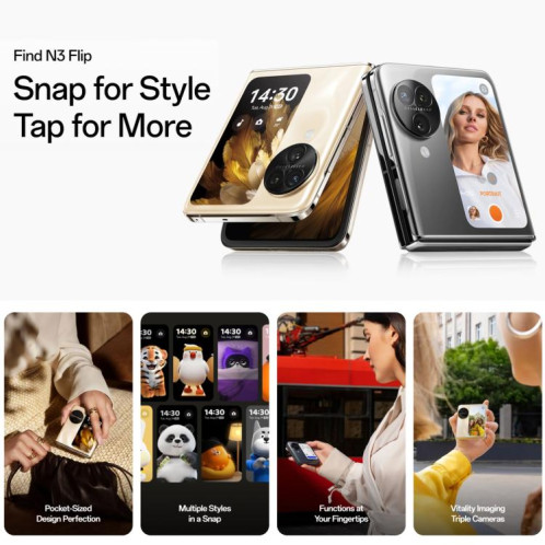 OPPO Find N3 Flip AI, 12 Go + 256 Go, Face ID et identification d'empreintes digitales latérales, écran 6,8 pouces + 3,26 pouces ColorOS 13.2 Dimensity 9200 Octa Core, réseau : 5G (rose) SO817F86-019