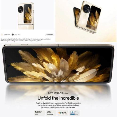 OPPO Find N3 Flip AI, 12 Go + 256 Go, Face ID et identification d'empreintes digitales latérales, écran 6,8 pouces + 3,26 pouces ColorOS 13.2 Dimensity 9200 Octa Core, réseau : 5G (rose) SO817F86-019