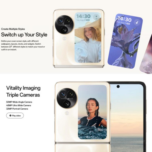 OPPO Find N3 Flip AI, 12 Go + 256 Go, Face ID et identification d'empreintes digitales latérales, écran 6,8 pouces + 3,26 pouces ColorOS 13.2 Dimensity 9200 Octa Core, réseau : 5G (rose) SO817F86-019