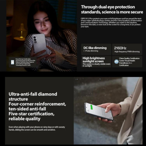 OPPO K12 Plus, 12 Go + 256 Go, écran empreinte digitale, 6,7 pouces ColorOS 14.0 Qualcomm Snapdragon 7 Gen 3 Octa Core, OTG, NFC, réseau : 5G (noir) SO823B1147-017