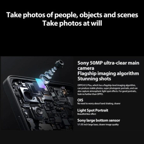 OPPO K12 Plus, 12 Go + 256 Go, écran empreinte digitale, 6,7 pouces ColorOS 14.0 Qualcomm Snapdragon 7 Gen 3 Octa Core, OTG, NFC, réseau : 5G (noir) SO823B1147-017