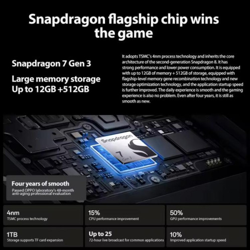 OPPO K12 Plus, 12 Go + 256 Go, écran empreinte digitale, 6,7 pouces ColorOS 14.0 Qualcomm Snapdragon 7 Gen 3 Octa Core, OTG, NFC, réseau : 5G (noir) SO823B1147-017