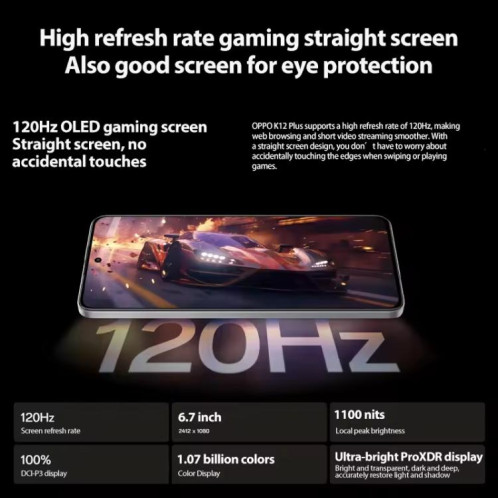 OPPO K12 Plus, 12 Go + 256 Go, écran empreinte digitale, 6,7 pouces ColorOS 14.0 Qualcomm Snapdragon 7 Gen 3 Octa Core, OTG, NFC, réseau : 5G (noir) SO823B1147-017