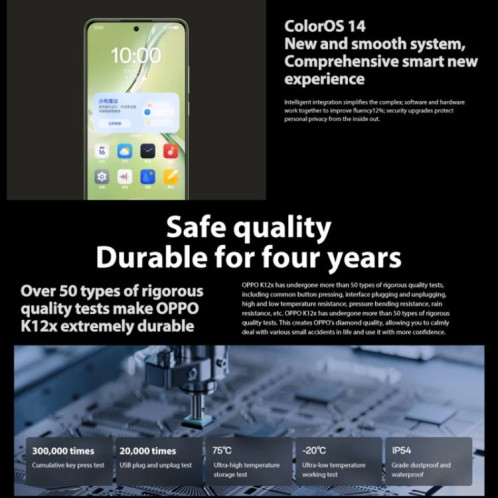 OPPO K12x 5G, 8 Go + 256 Go, écran empreinte digitale, 6,67 pouces ColorOS 14.0 Qualcomm Snapdragon 695 5G Octa Core, OTG, réseau : 5G (vert) SO826G839-015
