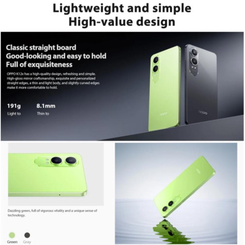 OPPO K12x 5G, 12 Go + 512 Go, écran empreinte digitale, 6,67 pouces ColorOS 14.0 Qualcomm Snapdragon 695 5G Octa Core, OTG, réseau : 5G (vert) SO828G38-015