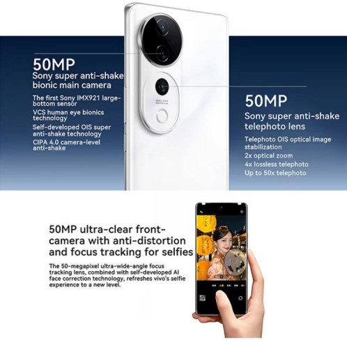 vivo S19 Pro, 12 Go + 256 Go, Face ID / Identification par empreinte digitale à l'écran, 6,78 pouces Android 14 Dimensity 9200+ Octa Core, OTG, NFC, Réseau : 5G (Blanc) SV835W312-011