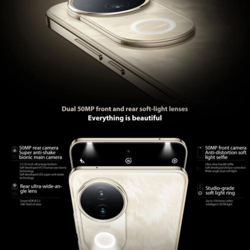 vivo S20, 12 Go + 256 Go, Face ID / Identification par empreinte digitale à l'écran, 6,67 pouces Android 15 Snapdragon 7 Gen 3 Octa Core, OTG, NFC, Réseau : 5G (Or) SV840J1817-019