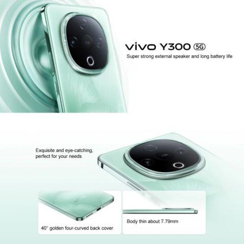 vivo Y300, 8 Go + 256 Go, Face ID / Identification par empreinte digitale à l'écran, 6,77 pouces Android 15 OriginOS 5 Dimensity 6300 Octa Core, OTG, Réseau : 5G (Cyan) SV47QC888-010