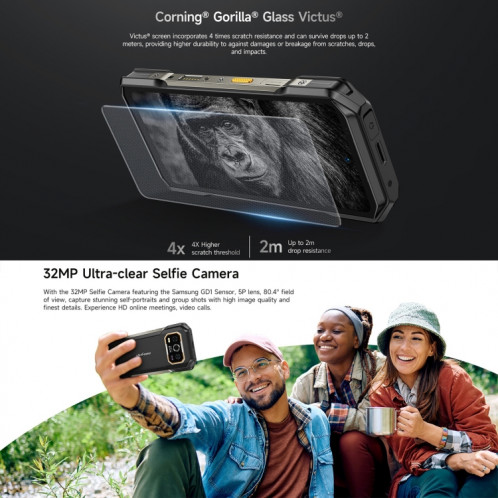  Téléphone robuste Ulefone Armor 27T Pro, imagerie thermique, 12 Go + 256 Go, vision nocturne, 10600 mAh, 6,78 pouces Android 14 MediaTek Dimensity 6300 Octa Core, réseau : 5G, NFC (noir) SH548B1182-018