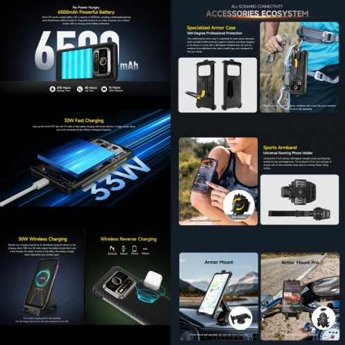  Téléphone robuste Ulefone Armor 25T, 6 Go + 256 Go, imagerie thermique, 6,78 pouces Android 14 MediaTek Helio G99 Octa Core, réseau : 4G, NFC, OTG (noir) SU584B592-013