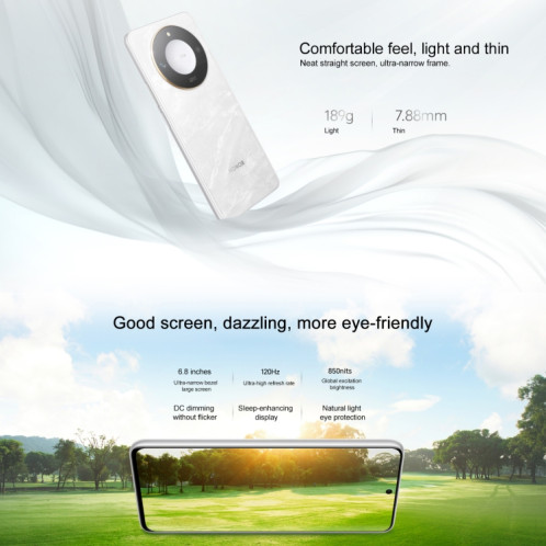 Honor X60, 8 Go + 256 Go, lecteur d'empreintes digitales latéral, 6,8 pouces MagicOS 8.0 Dimensity 7025-Ultra Octa Core, réseau : 5G, OTG, prise en charge de Google Play (blanc) SH811W1561-08