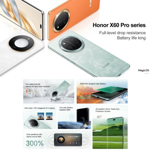 Honor X60 Pro, 12 Go + 256 Go, écran empreinte digitale, 6,78 pouces MagicOS 8.0 Snapdragon 6 Gen1 Octa Core, réseau : 5G, OTG, prise en charge de Google Play (noir) SH816B490-012