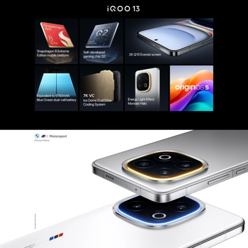 vivo iQOO 13, 16 Go + 512 Go, Face ID / Identification par empreinte digitale à l'écran, 6,82 pouces Android 15 OriginOS 5 Snapdragon 8 Elite Octa Core, OTG, NFC, Réseau : 5G, Prise en charge de Google Play (Noir) SV834B1128-014
