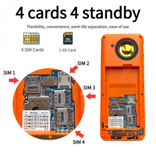 S5630, 2,8 pouces, 3000 mAh, 21 touches, prise en charge Bluetooth, lampe de poche, GSM, Quad SIM (noir) SH850B1620-016