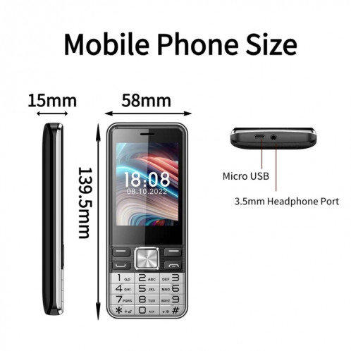 S5630, 2,8 pouces, 3000 mAh, 21 touches, prise en charge Bluetooth, lampe de poche, GSM, Quad SIM (noir) SH850B1620-016