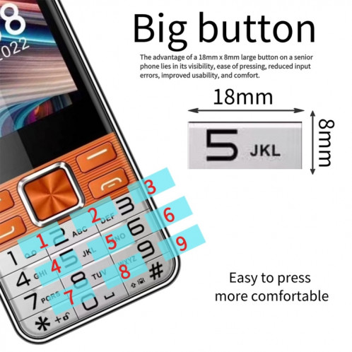 S5630, 2,8 pouces, 3000 mAh, 21 touches, prise en charge Bluetooth, lampe de poche, GSM, Quad SIM (noir) SH850B1620-016