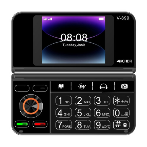 SOYES V-899, 32 Mo + 64 Mo, écran 2,4 pouces + 2,8 pouces, processeur MTK6261D, BT 3.0, réseau : 2G, double SIM (noir) SS860B697-06