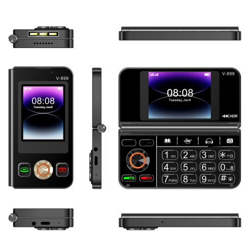 SOYES V-899, 32 Mo + 64 Mo, écran 2,4 pouces + 2,8 pouces, processeur MTK6261D, BT 3.0, réseau : 2G, double SIM (noir) SS860B697-06