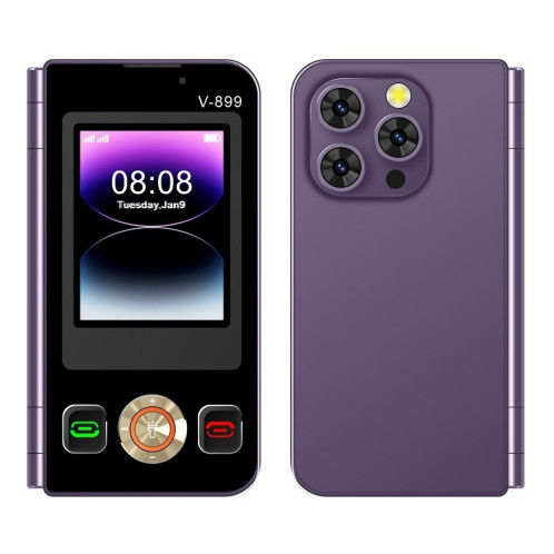 SOYES V-899, 32 Mo + 64 Mo, écran 2,4 pouces + 2,8 pouces, processeur MTK6261D, BT 3.0, réseau : 2G, double SIM (violet) SS860P1061-06