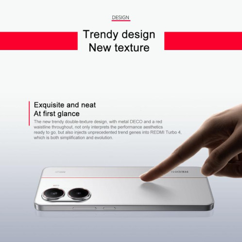 Xiaomi REDMI Turbo 4, 12 Go + 256 Go, 6,67 pouces Xiaomi HyperOS 2 Dimensity 8400-Ultra Octa Core 3,0 GHz, NFC, Réseau : 5G (Blanc) SX990W749-015