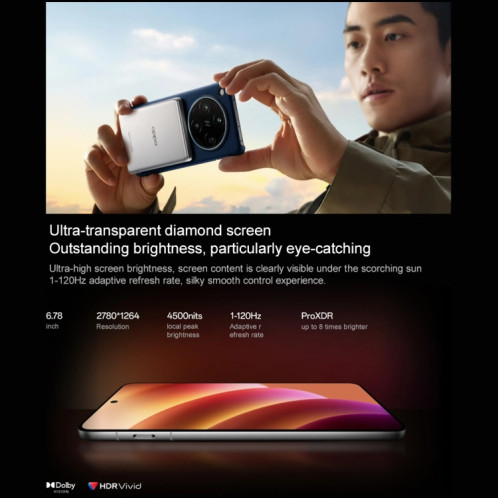 Téléphone OPPO Find X8 Pro AI, 12 Go + 256 Go, écran avec lecteur d'empreintes digitales, 6,78 pouces ColorOS 15 Dimensity 9400 Octa Core jusqu'à 3,626 GHz, NFC, OTG, réseau : 5G (noir) SO215B34-019