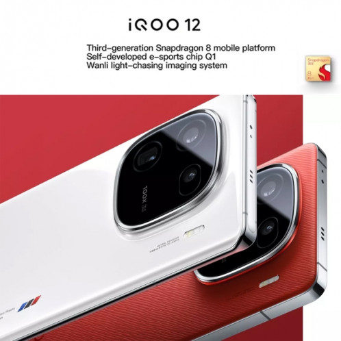 vivo iQOO 12, triple caméra arrière, 16 Go + 512 Go, identification faciale/identification par empreinte digitale, 6,78 pouces Android 14 OriginOS 4 Snapdragon 8 Gen 3 Octa Core, OTG, NFC, réseau : 5G, prise en charge SV503B565-016