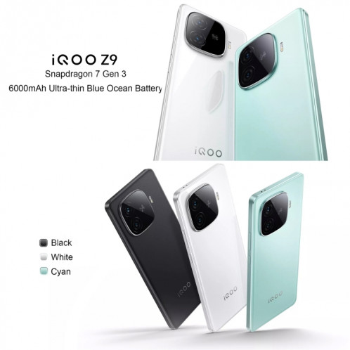vivo iQOO Z9, double caméra arrière, 12 Go + 512 Go, identification par empreinte digitale sur écran Face ID, 6,78 pouces Android 14.0 OriginOS 4 Snapdragon 7 Gen 3 Octa Core 2,63 GHz, OTG, NFC, réseau : 5G, prise en SV522B547-010