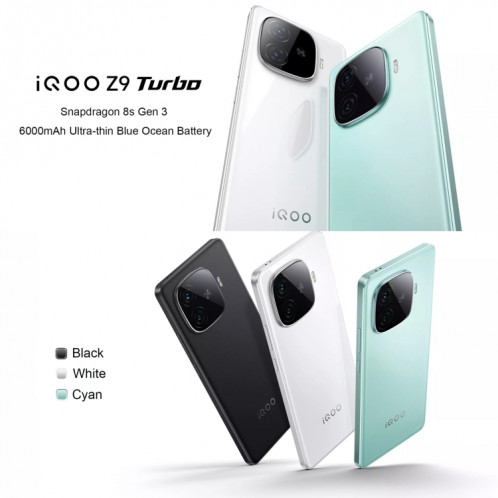 vivo iQOO Z9 Turbo, deux caméras arrière, 16 Go + 512 Go, identification par empreinte digitale sur écran Face ID, 6,78 pouces Android 14.0 OriginOS 4 Snapdragon 8s Gen 3 Octa Core 3,0 GHz, OTG, NFC, réseau : 5G, SV526B1205-010