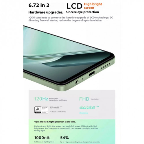 vivo iQOO Z9x, double caméra arrière, 8 Go + 128 Go, identification par empreinte digitale sur écran Face ID, 6,72 pouces Android 14.0 OriginOS 4 Snapdragon 6 Gen 1 Octa Core 2,2 GHz, OTG, réseau : 5G, prise en SV527B1301-017