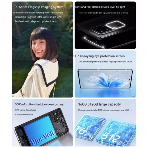 vivo S18 Pro, triple caméra arrière, 12 Go + 512 Go, identification par empreinte digitale sur écran Face ID, 6,78 pouces Android 14.0 OriginOS 4 Dimensity 9200+ Octa Core 3,35 GHz, OTG, NFC, réseau : 5G, prise en SV535L1806-019