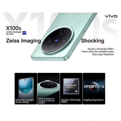 vivo X100s, triple caméra arrière, 16 Go + 512 Go, identification faciale/identification par empreinte digitale, 6,78 pouces Android 14 OriginOS 4 Dimensity 9300+ Octa Core, OTG, NFC, réseau : 5G, prise en charge SV44TC1344-017
