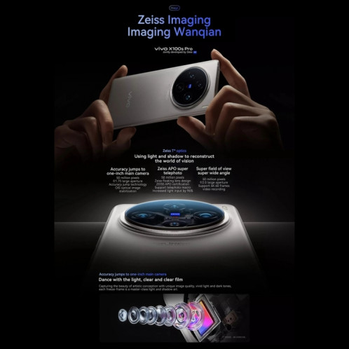 vivo X100s Pro, triple caméra arrière, 16 Go + 1 To, identification faciale/identification par empreinte digitale, 6,78 pouces Android 14 OriginOS 4 Dimensity 9300+ Octa Core, OTG, NFC, réseau : 5G, prise en charge SV546W403-014