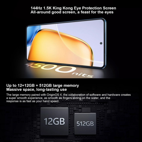 vivo Y200 GT, double caméra arrière, 12 Go + 256 Go, identification par empreinte digitale sur écran Face ID, 6,78 pouces Android 14.0 OriginOS 4 Snapdragon 7 Gen 3 Octa Core 2,63 GHz, OTG, NFC, réseau : 5G, prise en SV554B881-09