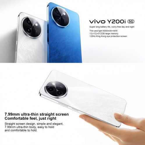vivo Y200i, double caméra arrière, 8 Go + 256 Go, identification par empreinte digitale sur écran Face ID, 6,72 pouces Android 14.0 OriginOS 4 Snapdragon 4 Gen 2 Octa Core 2,2 GHz, OTG, réseau : 5G, prise en charge SV556B1431-09