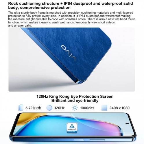 vivo Y200i, double caméra arrière, 8 Go + 256 Go, identification par empreinte digitale sur écran Face ID, 6,72 pouces Android 14.0 OriginOS 4 Snapdragon 4 Gen 2 Octa Core 2,2 GHz, OTG, réseau : 5G, prise en charge SV556B1431-09