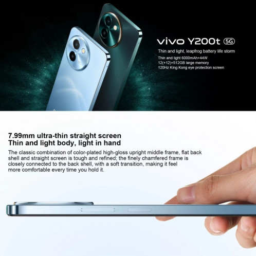 vivo Y200t, double caméra arrière, 8 Go + 128 Go, écran Face ID, identification par empreinte digitale, 6,72 pouces Android 14.0 OriginOS 4 Snapdragon 6 Gen 1 Octa Core 2,2 GHz, OTG, réseau : 5G, prise en charge de SV59DG394-010