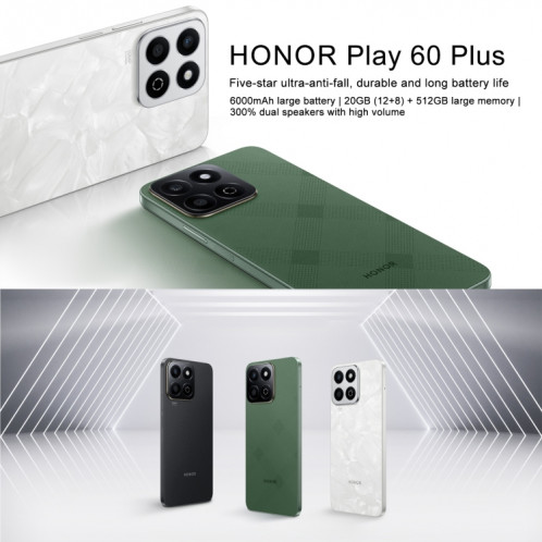 Honor Play 60 Plus 5G, 12 Go + 512 Go, 6,77 pouces MagicOS 8.0 Qualcomm Snapdragon 4 Octa Core jusqu'à 2,5 GHz, réseau : 5G, OTG (blanc) SH564W369-09