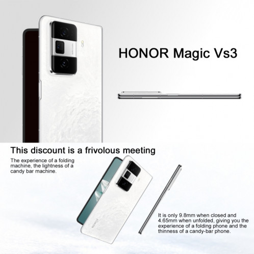Honor Magic Vs3, 12 Go + 512 Go, identification par empreinte digitale latérale 7,92 pouces + 6,43 pouces MagicOS 8.0.1 Snapdragon 8 Gen 2 Octa Core, réseau : 5G, OTG, NFC (noir) SH579B1971-011