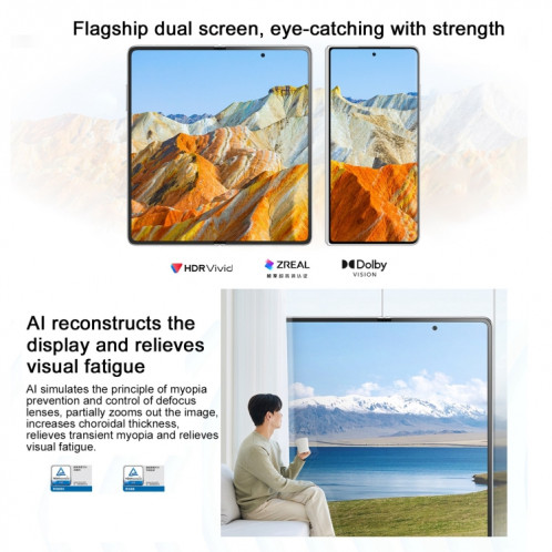 Honor Magic Vs3, 12 Go + 512 Go, identification par empreinte digitale latérale 7,92 pouces + 6,43 pouces MagicOS 8.0.1 Snapdragon 8 Gen 2 Octa Core, réseau : 5G, OTG, NFC (noir) SH579B1971-011
