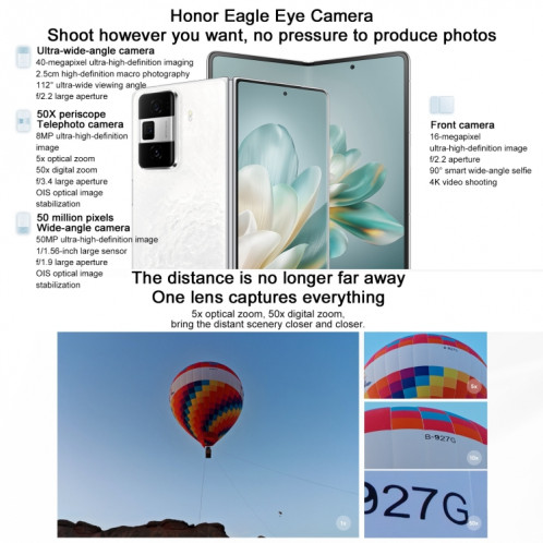 Honor Magic Vs3, 12 Go + 512 Go, identification par empreinte digitale latérale 7,92 pouces + 6,43 pouces MagicOS 8.0.1 Snapdragon 8 Gen 2 Octa Core, réseau : 5G, OTG, NFC (noir) SH579B1971-011