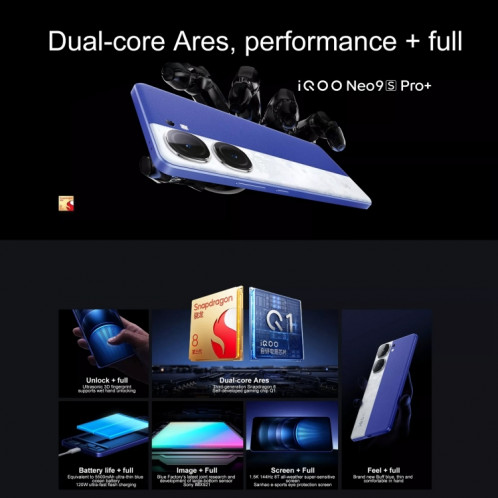 vivo iQOO Neo9S Pro+, 16 Go + 512 Go, identification faciale et identification par empreinte digitale 3D par ultrasons, 6,78 pouces Android 14 OriginOS 4 Snapdragon 8 Gen 3 Octa Core 2,63 GHz, OTG, NFC, réseau : 5G, SV597B1766-010