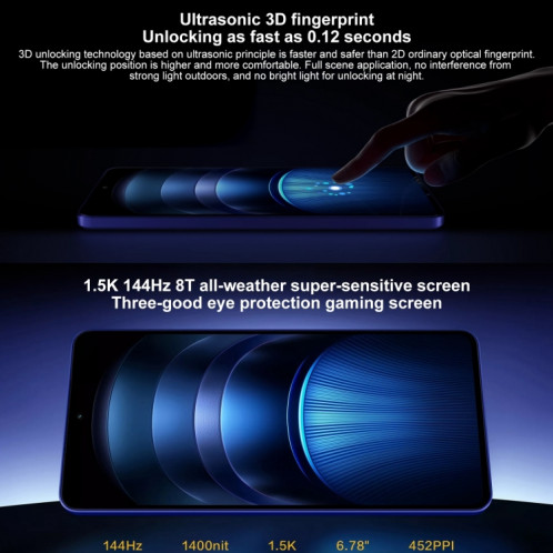vivo iQOO Neo9S Pro+, 16 Go + 512 Go, identification faciale et identification par empreinte digitale 3D par ultrasons, 6,78 pouces Android 14 OriginOS 4 Snapdragon 8 Gen 3 Octa Core 2,63 GHz, OTG, NFC, réseau : 5G, SV597B1766-010