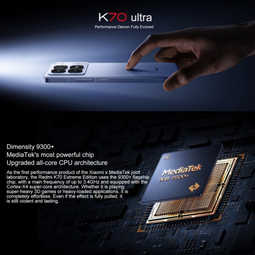 Xiaomi Redmi K70 Ultra, 16 Go + 512 Go, 6,67 pouces Xiaomi HyperOS Dimensity 9300+ Octa Core 4 nm jusqu'à 3,4 GHz, NFC, réseau : 5G (blanc) SX601W691-010