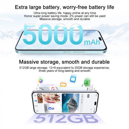 Honor X60i, 12 Go + 512 Go, écran empreinte digitale, 6,7 pouces MagicOS 8.0 Dimensity 6080 Octa Core, réseau : 5G, OTG (blanc) SH605W969-09