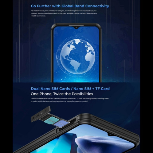  Téléphone robuste Oukitel WP50 5G, 4 Go + 256 Go, 6,6 pouces Android 14.0 MediaTek Dimensity 6100+ Octa-core 3,0 GHz, NFC, OTG, Réseau : 5G (Bleu) SO606L660-016
