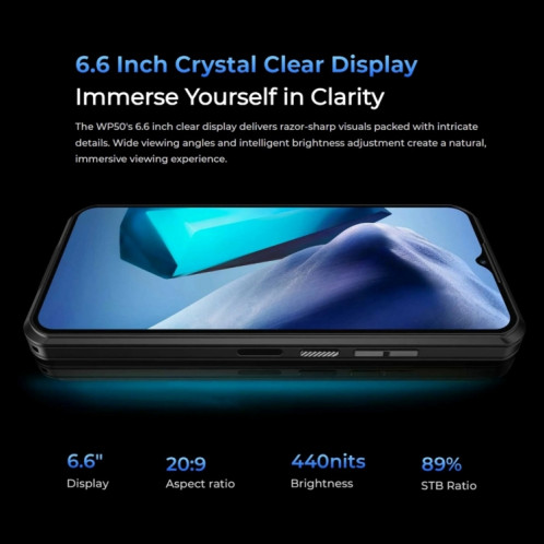  Téléphone robuste Oukitel WP50 5G, 4 Go + 256 Go, 6,6 pouces Android 14.0 MediaTek Dimensity 6100+ Octa-core 3,0 GHz, NFC, OTG, Réseau : 5G (Bleu) SO606L660-016
